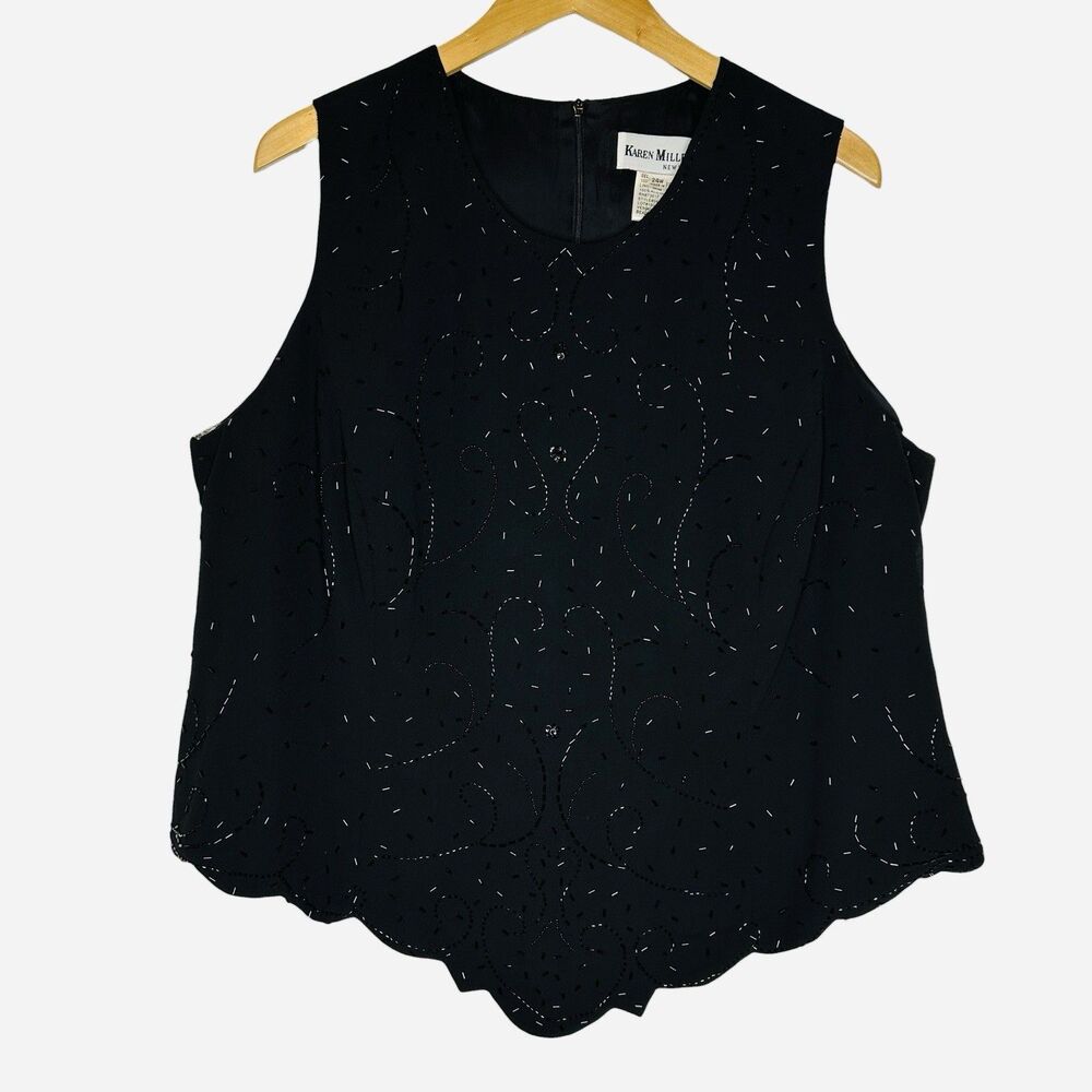 Karen Miller NY Women's Beaded Top Black 24W Sleeveless Party Special Occasion